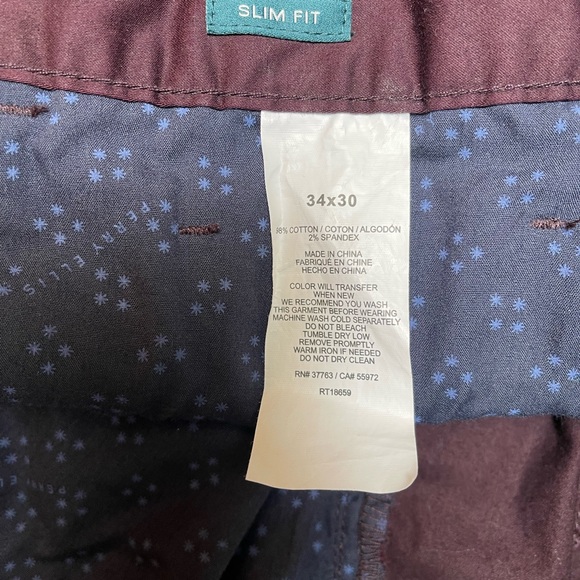 Perry Ellis Burgundy Red Slim Fit Jeans Dress Pants Men’s Size 34x30 - Picture 4 of 4